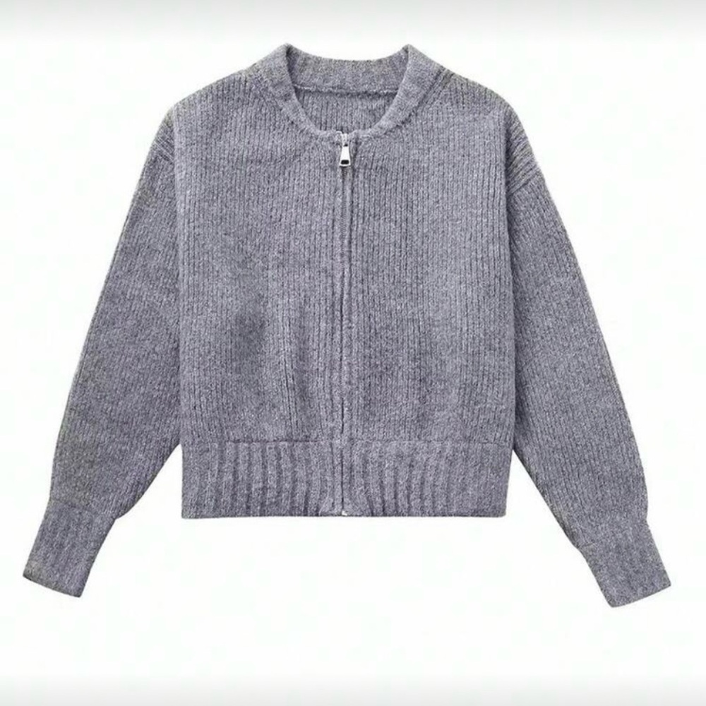 SHEIN Gray Zip-Up Cardigan Sweater